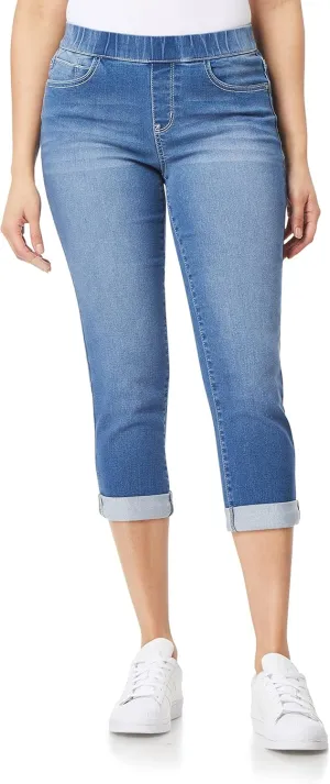 WallFlower Women's Pull on Denim Crop and Ankle High-Rise Insta Soft Juniors Jeans (Available in Plus Size)