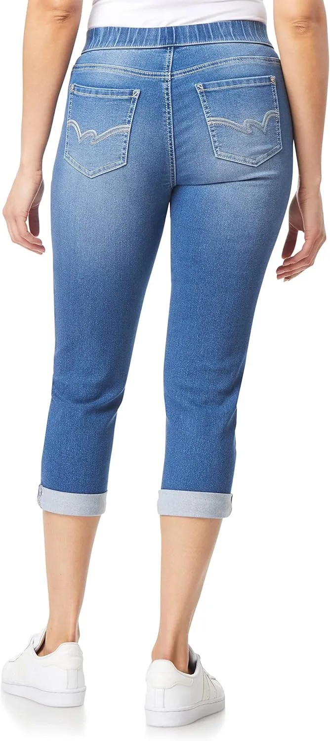 WallFlower Women's Pull on Denim Crop and Ankle High-Rise Insta Soft Juniors Jeans (Available in Plus Size)