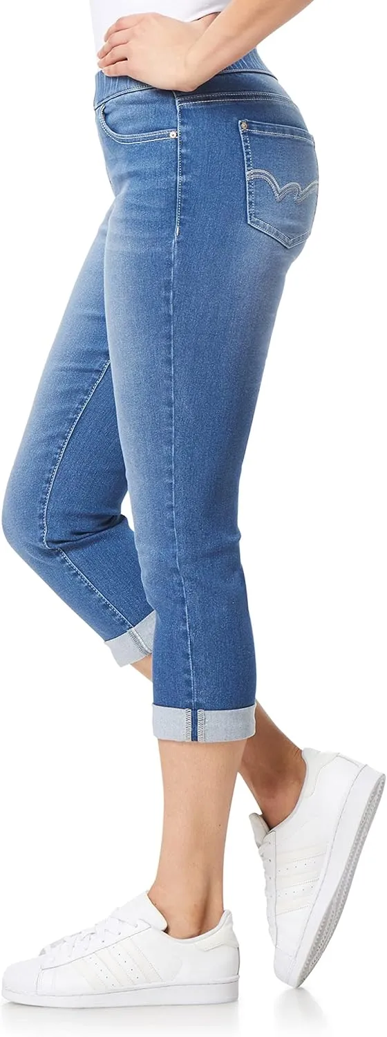 WallFlower Women's Pull on Denim Crop and Ankle High-Rise Insta Soft Juniors Jeans (Available in Plus Size)