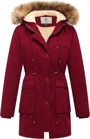 WenVen Women's Winter Thicken Fleece Jacket Fur Hooded Military Parka Coat