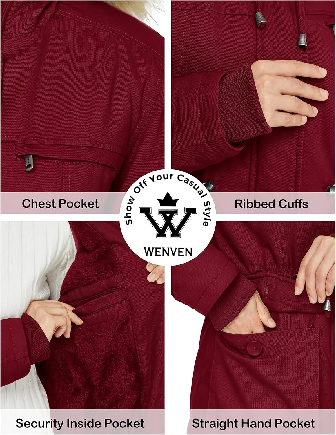 WenVen Women's Winter Thicken Fleece Jacket Fur Hooded Military Parka Coat