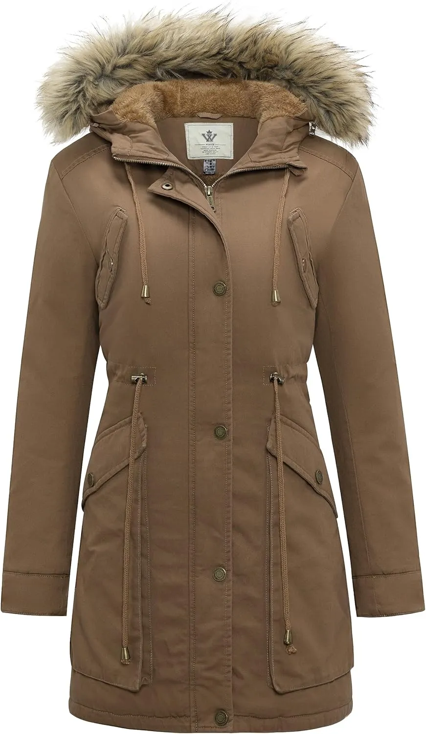 WenVen Women's Winter Thicken Fleece Jacket Fur Hooded Military Parka Coat