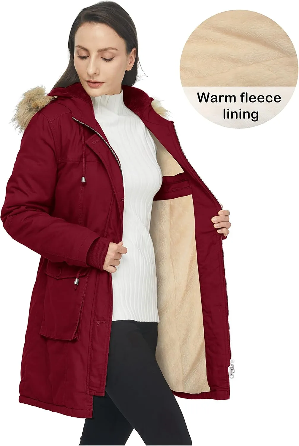 WenVen Women's Winter Thicken Fleece Jacket Fur Hooded Military Parka Coat