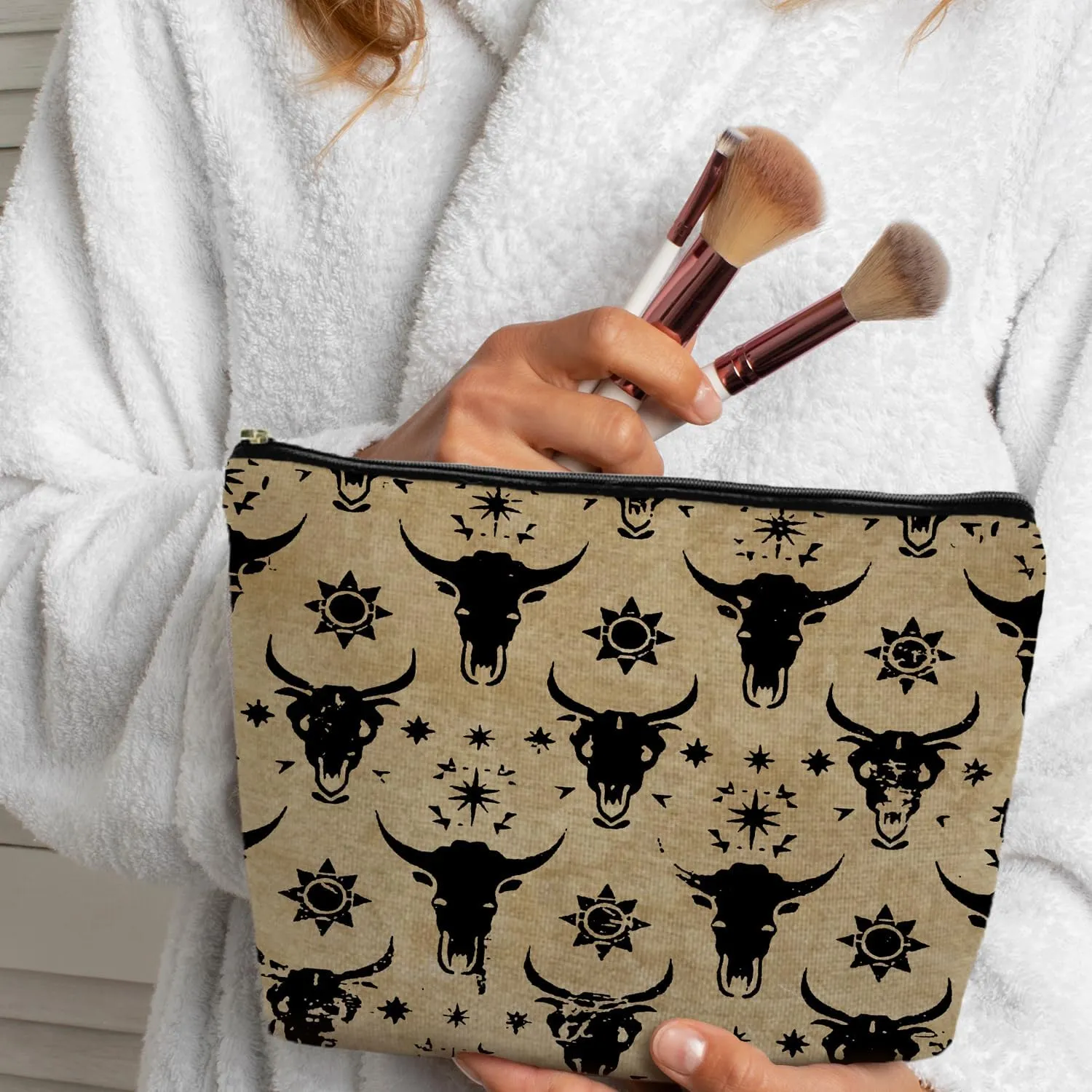 Western Makeup Bags, Vintage Western Bull Skull Cosmetic Bag Toiletry Bag, Cow Makeup Bag, Western Stuff, Western Gifts for Women, Cowgirl Gifts, Western Makeup Pouch