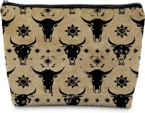Western Makeup Bags, Vintage Western Bull Skull Cosmetic Bag Toiletry Bag, Cow Makeup Bag, Western Stuff, Western Gifts for Women, Cowgirl Gifts, Western Makeup Pouch