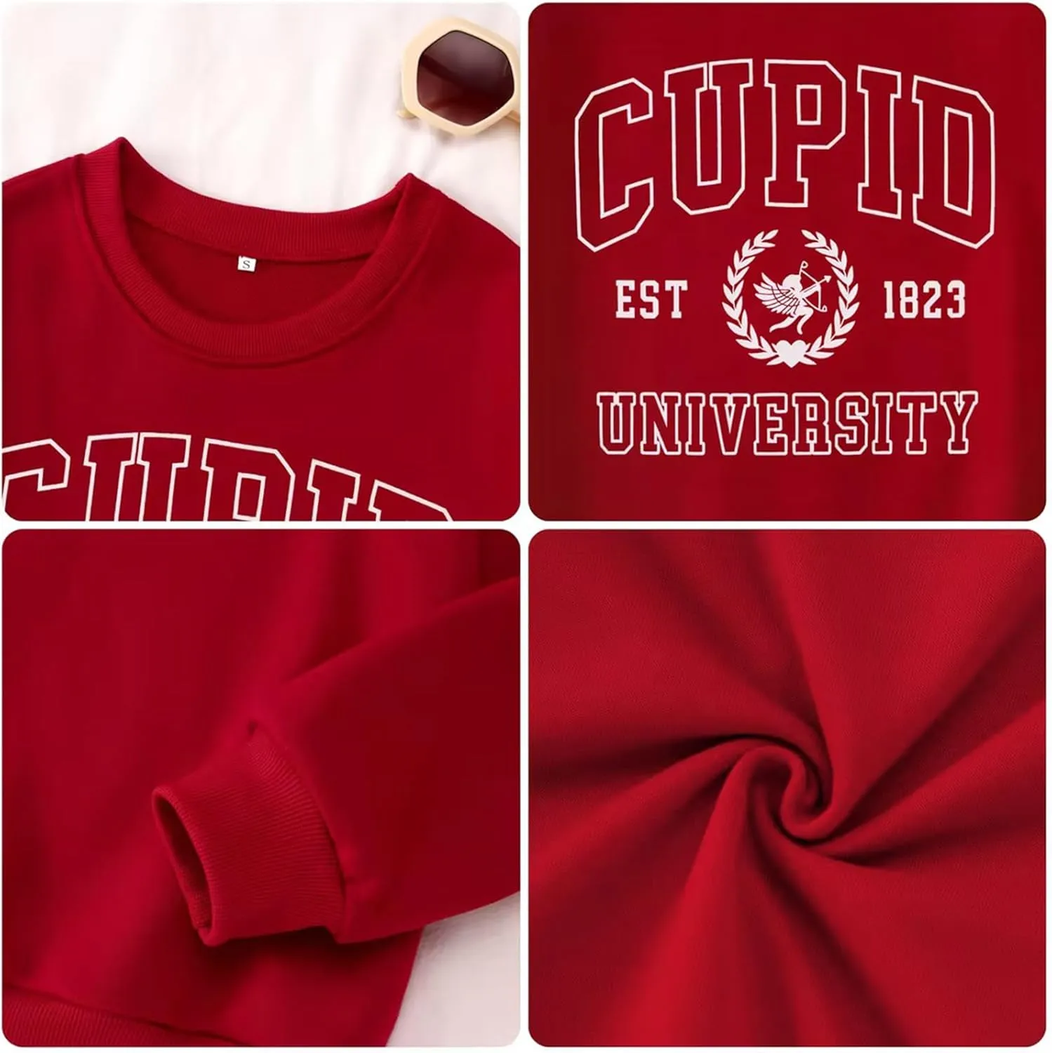 Women Valentine's Day Sweatshirt Retro Cupid University Love Graphic Sweater Shirts Crewneck Oversized Pullover Top