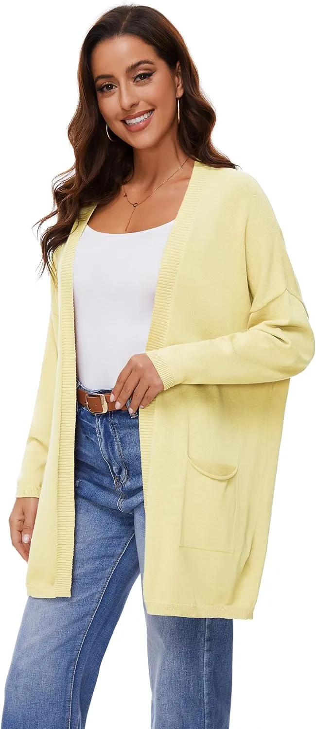 Women's 100% Cotton Lightweight Open Front Cardigans with Pockets Oversized Knit Casual Sweaters Outwear
