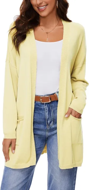 Women's 100% Cotton Lightweight Open Front Cardigans with Pockets Oversized Knit Casual Sweaters Outwear
