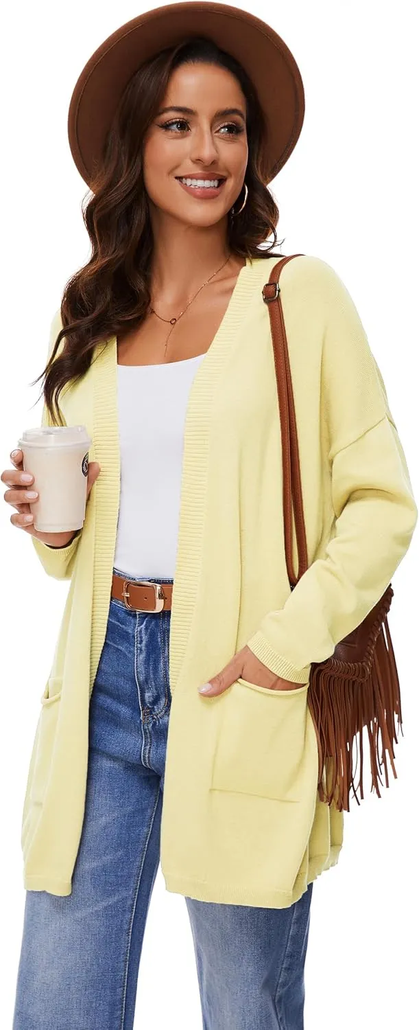 Women's 100% Cotton Lightweight Open Front Cardigans with Pockets Oversized Knit Casual Sweaters Outwear