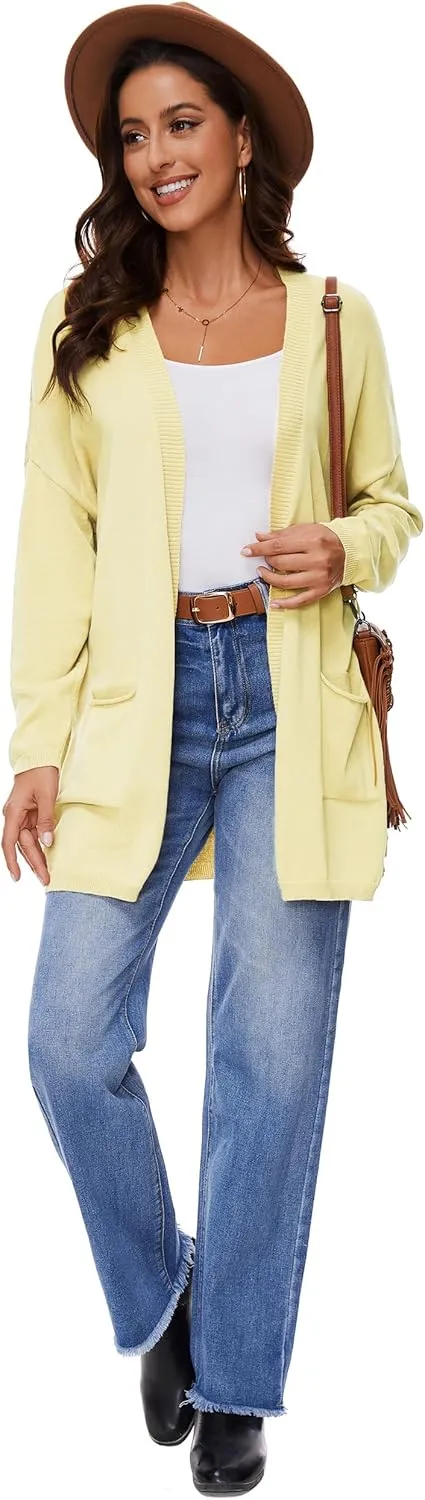 Women's 100% Cotton Lightweight Open Front Cardigans with Pockets Oversized Knit Casual Sweaters Outwear