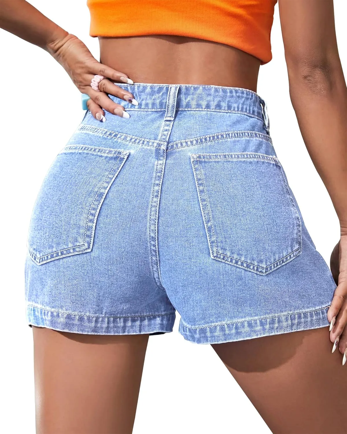 Women's A Line Denim Shorts High Waisted Casual Button Up Asymmetrical Star Print Mini Jean Skort Skirts