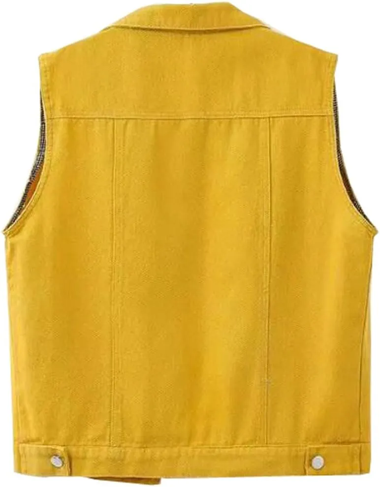 Womens Beading Pearls Denim Button Vest Ripped Waistcoatvest Sleeveless Jean Jacket