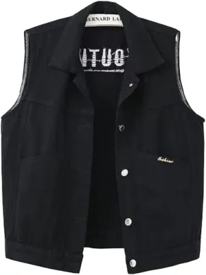 Womens Beading Pearls Denim Button Vest Ripped Waistcoatvest Sleeveless Jean Jacket