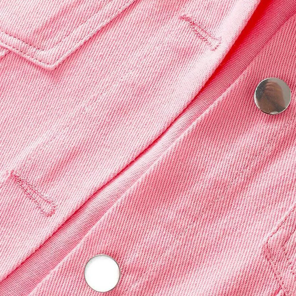 Womens Beading Pearls Denim Button Vest Ripped Waistcoatvest Sleeveless Jean Jacket