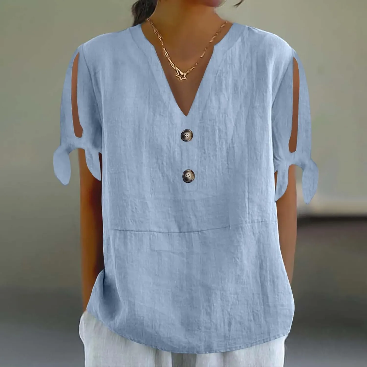 Women's Cotton Linen Shirt Fashion Belted Short Sleeve Tops Summer Loose Button Blouses Beach Vacation Clothes 2025