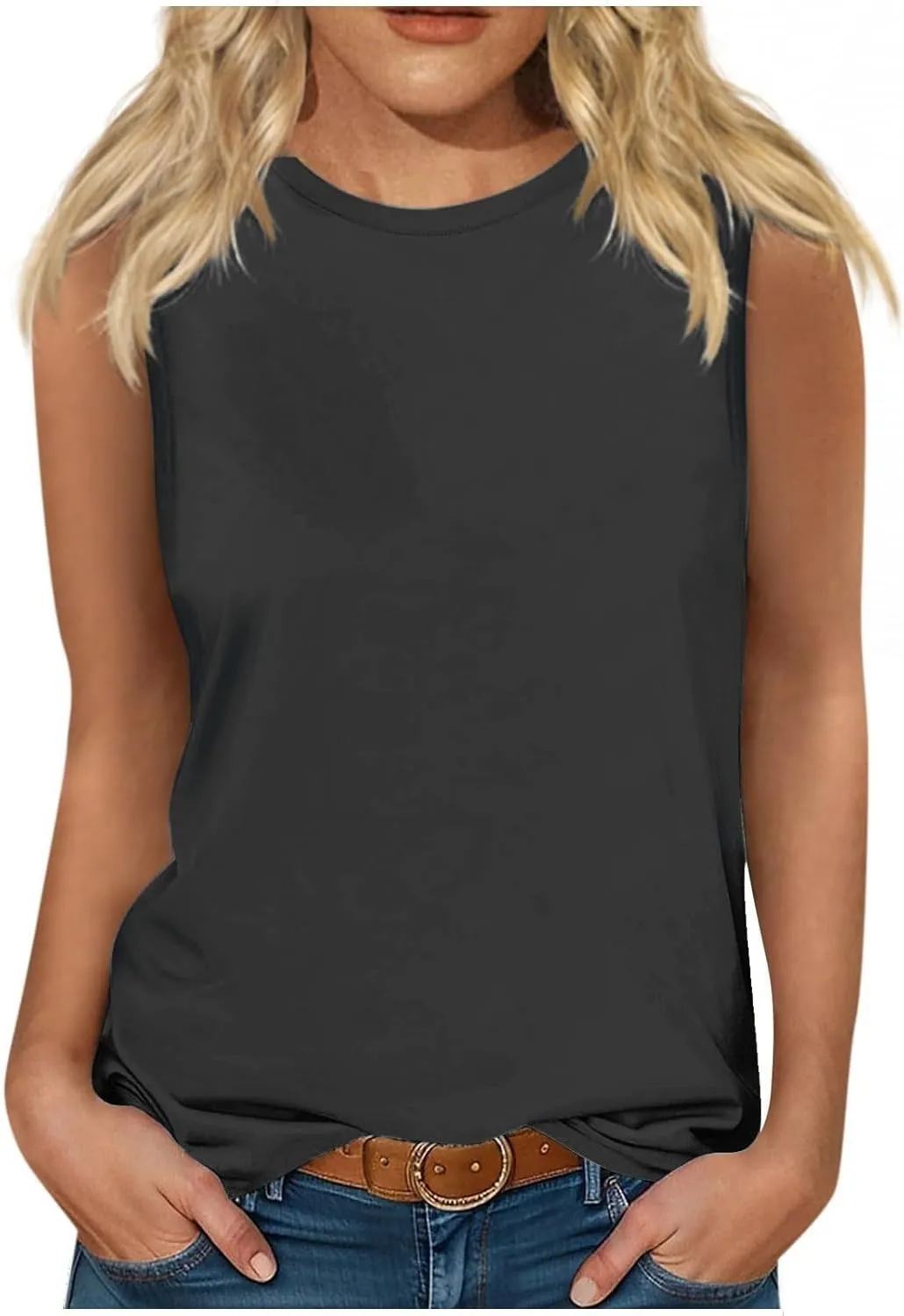 Womens Cute Tank Tops Trendy Sleeveless Oversized Tee Scoop Neck Soft Loose Casual 2025 Summer Flowy Shirts