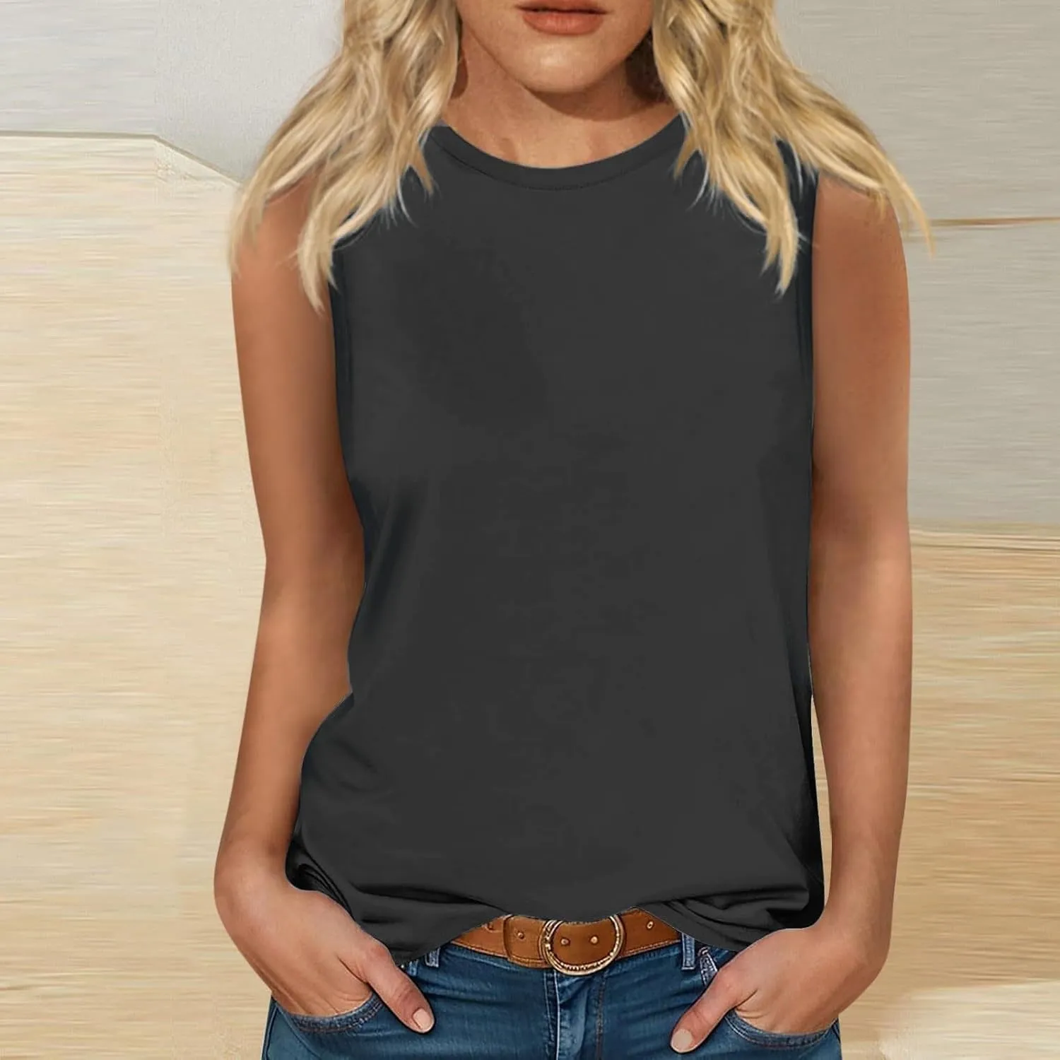 Womens Cute Tank Tops Trendy Sleeveless Oversized Tee Scoop Neck Soft Loose Casual 2025 Summer Flowy Shirts