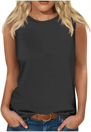 Womens Cute Tank Tops Trendy Sleeveless Oversized Tee Scoop Neck Soft Loose Casual 2025 Summer Flowy Shirts