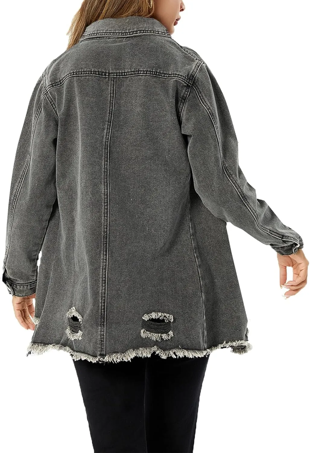Women's Denim Jacket Casual Long Sleeve Denim Shirts Distressed Jean Jacket 2025 Spring Outfits