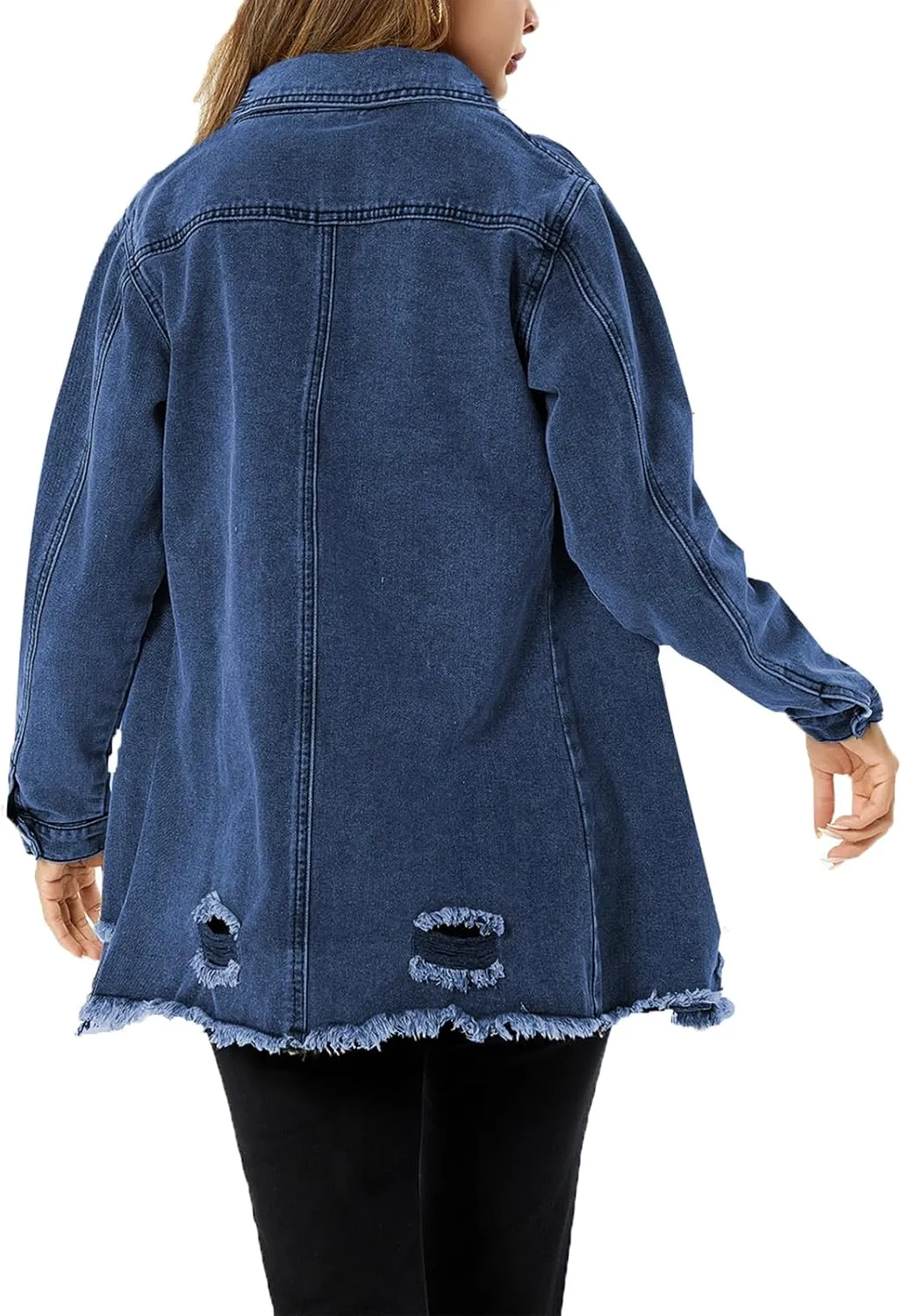 Women's Denim Jacket Casual Long Sleeve Denim Shirts Distressed Jean Jacket 2025 Spring Outfits