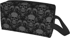 Women's Goth Skull Cosmetic Bag Large Makeup Pouch Travel Toiletry Accessories Organizer Portable Storage Bag