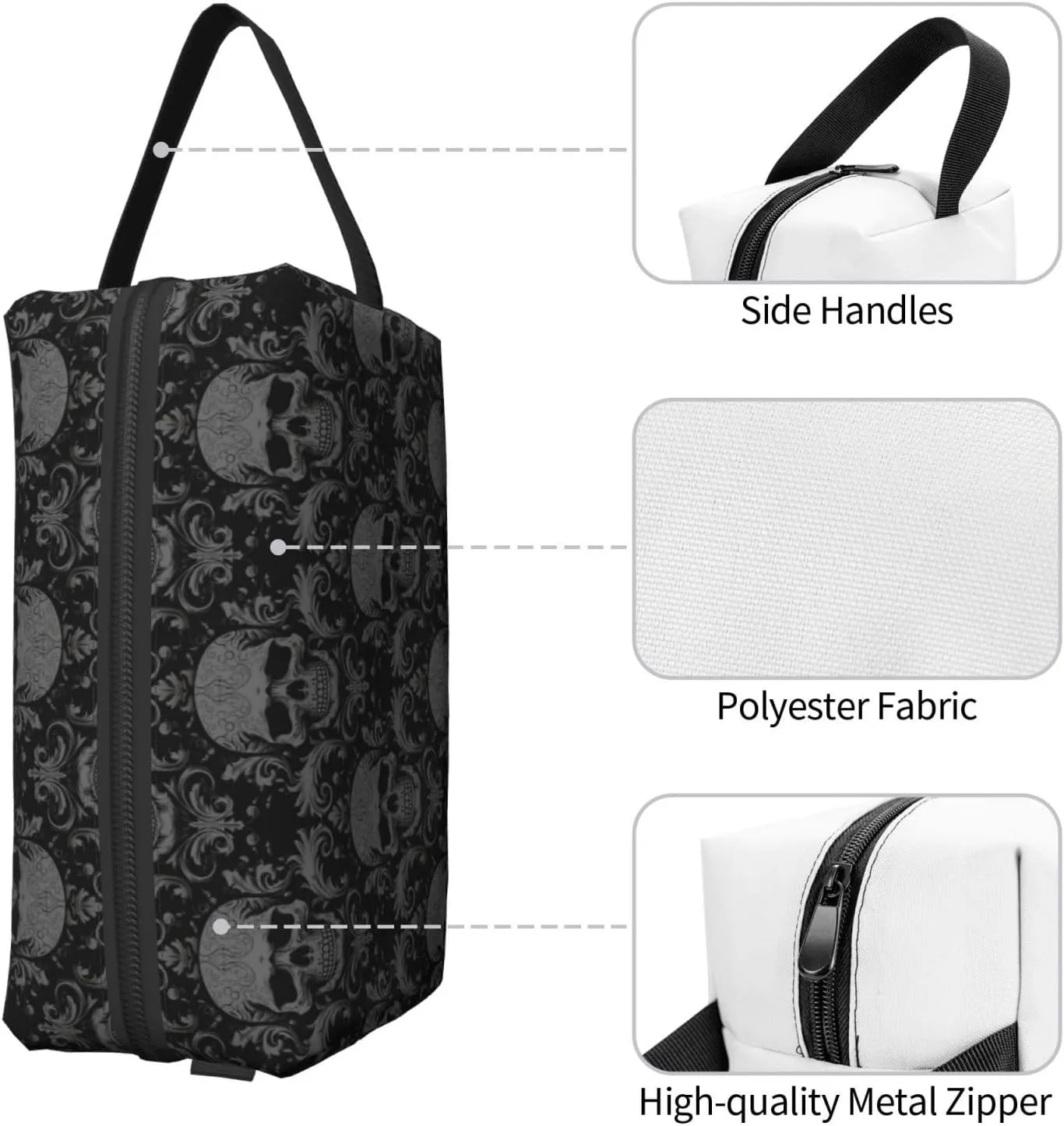 Women's Goth Skull Cosmetic Bag Large Makeup Pouch Travel Toiletry Accessories Organizer Portable Storage Bag