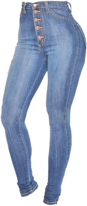 Womens High Rise Button Jeans Curvy Butt Stretch Soft Denim Skinny Pants Juniors Button Fly Super High Waist Skinnys