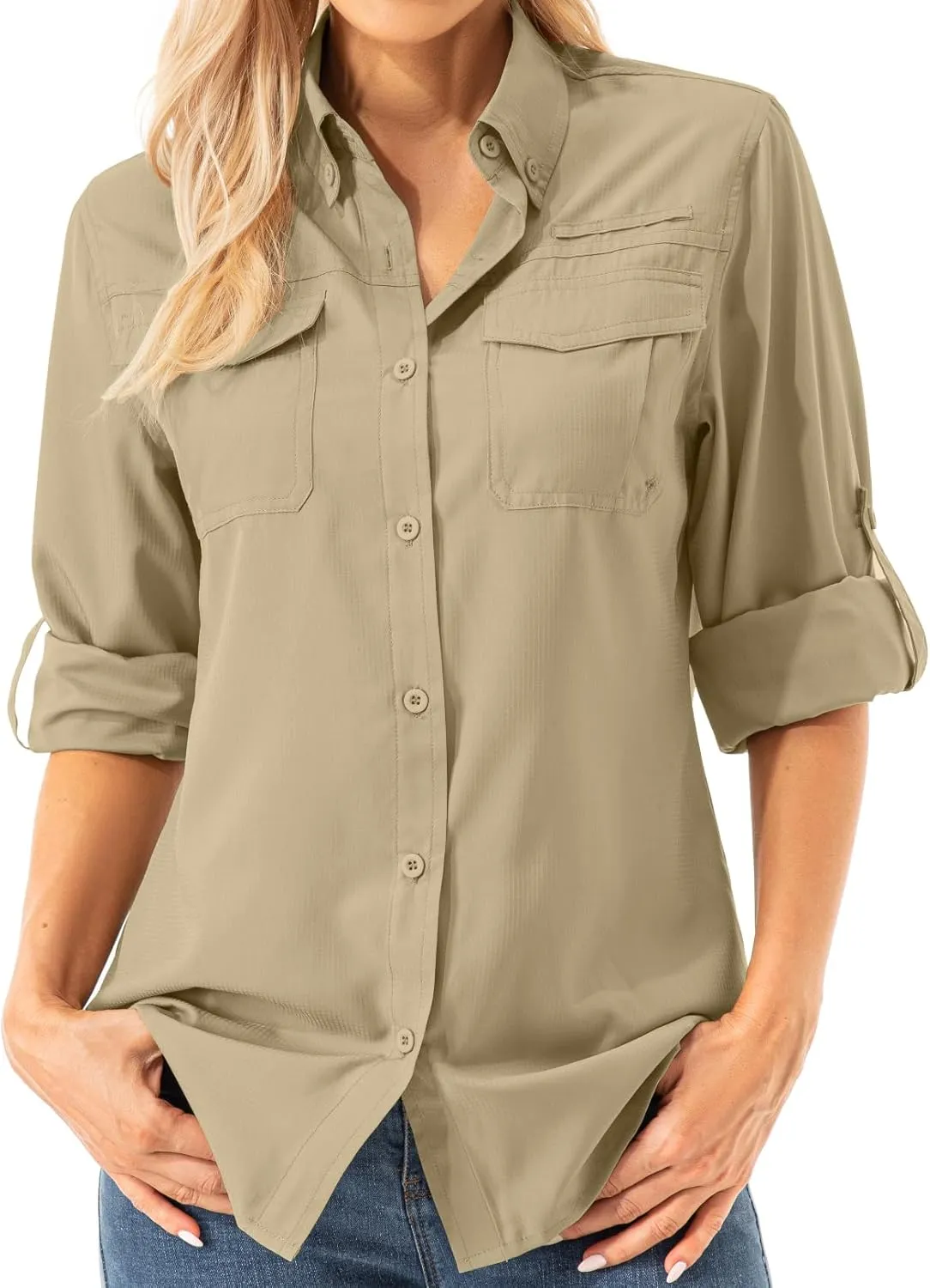 Womens Safari Sun Shirts UPF 50  UV Sun Protection Long Sleeve Outdoor Quick Dry Fishing Hiking Gardening Shirts