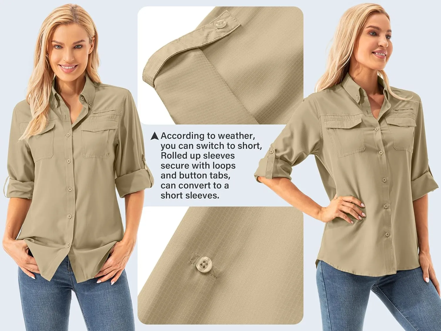 Womens Safari Sun Shirts UPF 50  UV Sun Protection Long Sleeve Outdoor Quick Dry Fishing Hiking Gardening Shirts