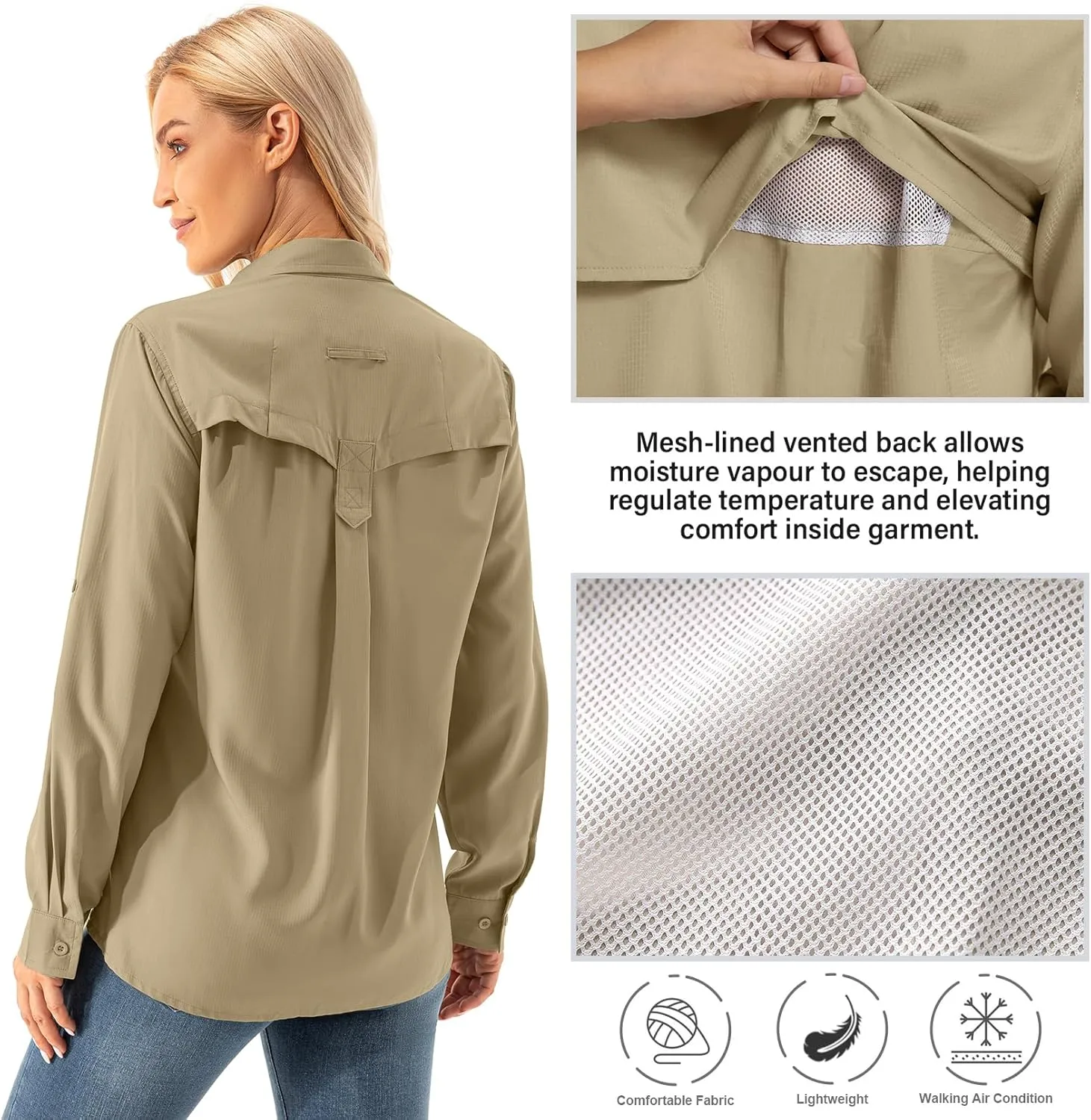 Womens Safari Sun Shirts UPF 50  UV Sun Protection Long Sleeve Outdoor Quick Dry Fishing Hiking Gardening Shirts