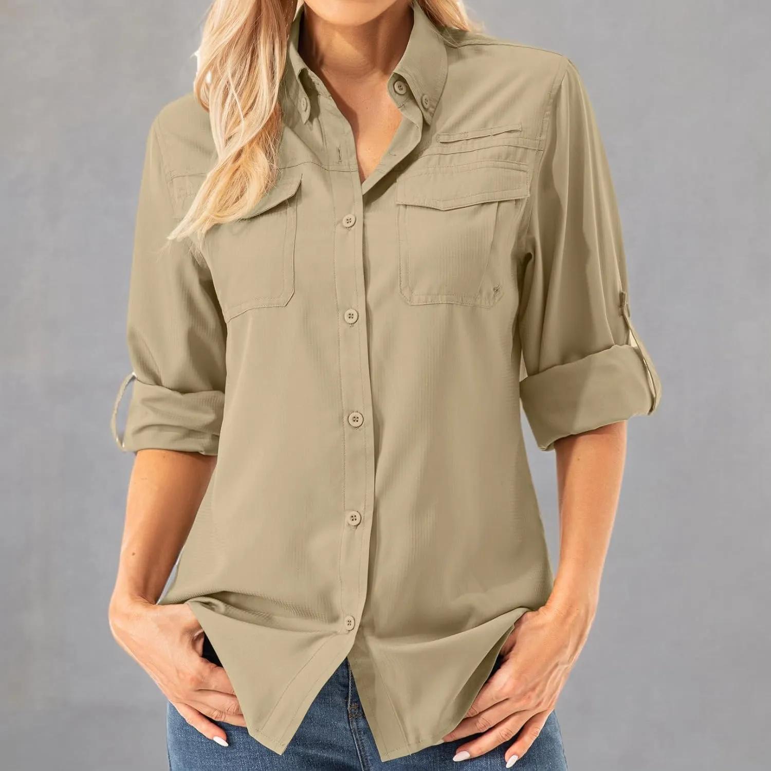 Womens Safari Sun Shirts UPF 50  UV Sun Protection Long Sleeve Outdoor Quick Dry Fishing Hiking Gardening Shirts