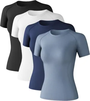 Women's Short Sleeve Compression Shirts Athletic T-Shirts Workout Tops for Gym Yoga Running