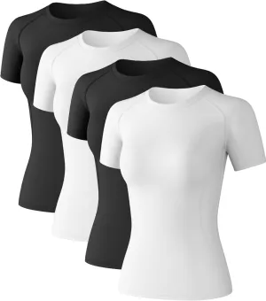 Women's Short Sleeve Compression Shirts Athletic T-Shirts Workout Tops for Gym Yoga Running