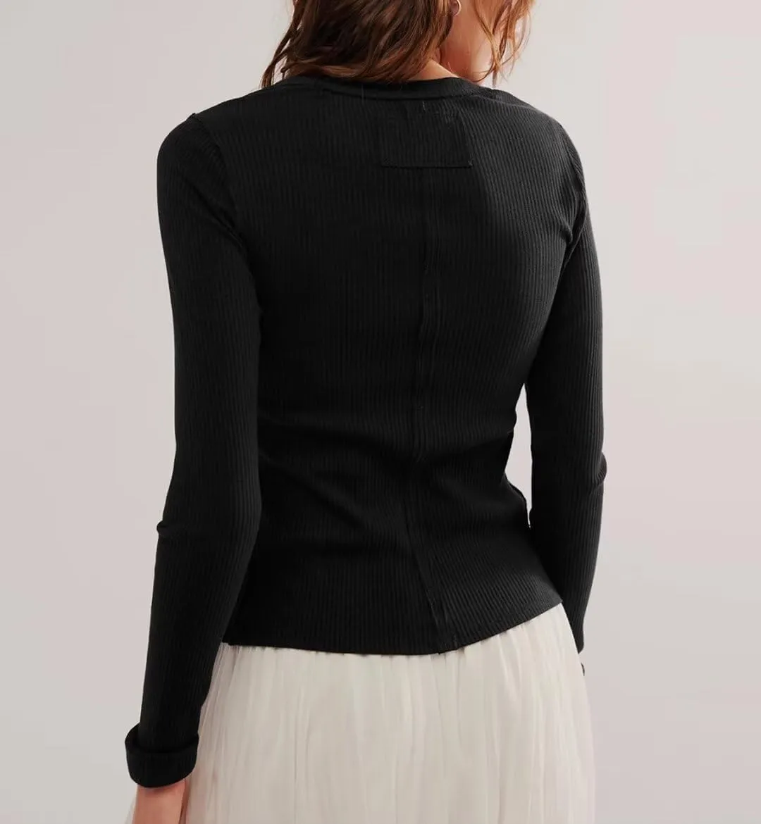 Womens Slim Fitted Cardigan Long Sleeve Ribbed Knit Button Down Shirts