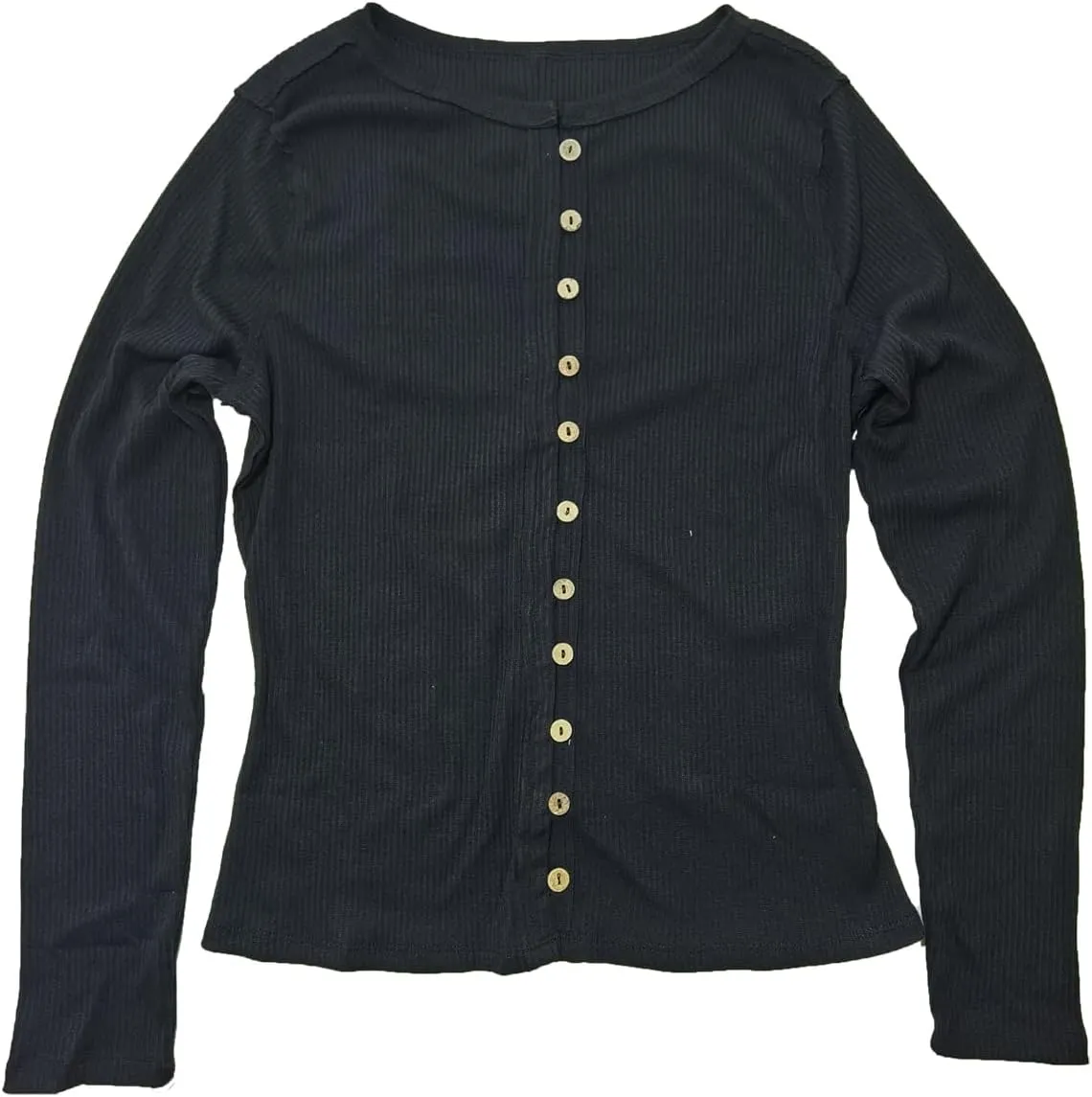 Womens Slim Fitted Cardigan Long Sleeve Ribbed Knit Button Down Shirts
