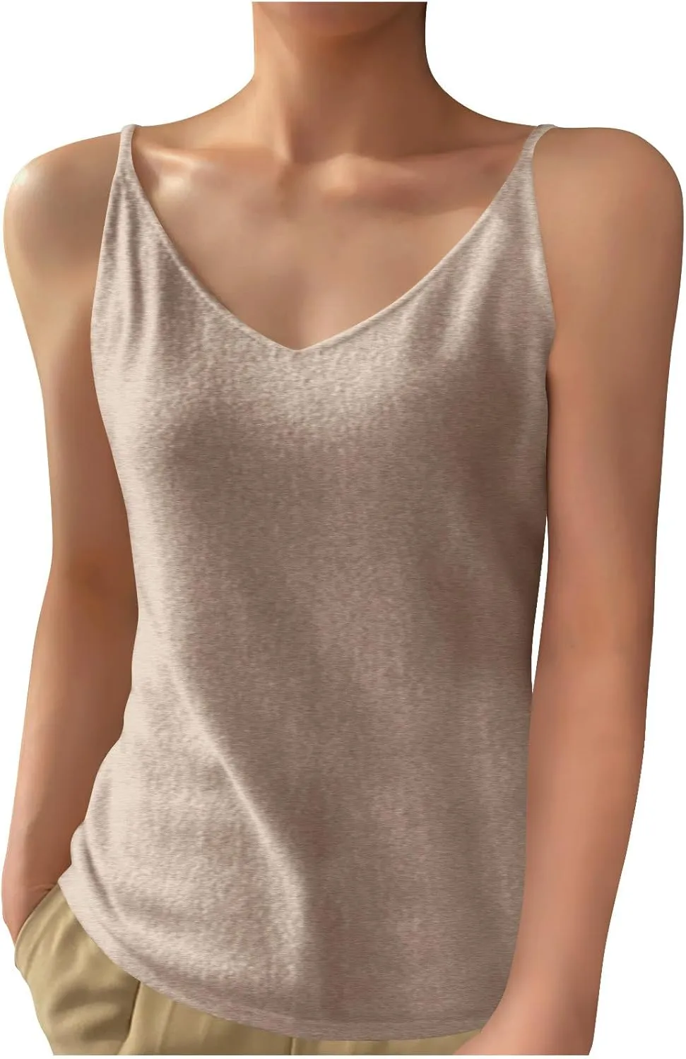 Womens Spaghetti Strap V-Neck Ribbed Knit Tank Tops Soft Camisole Casual Sleeveless Shirts Cami Top Basic Layering