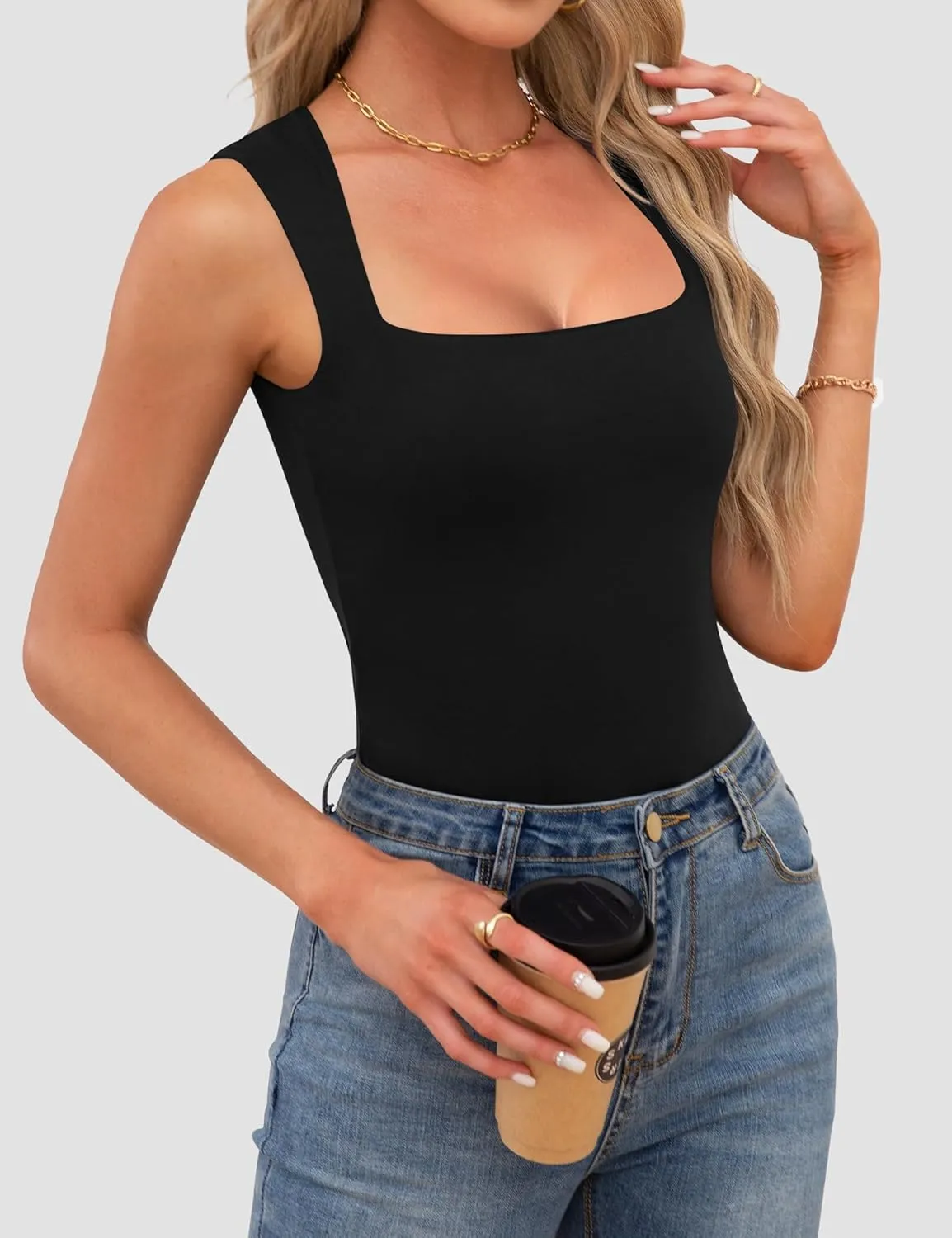 Womens Square Neck Tank Tops Dressy Summer Sleeveless Shirts Sexy Going Out Fitted Trendy Tops T Shirts Blouses
