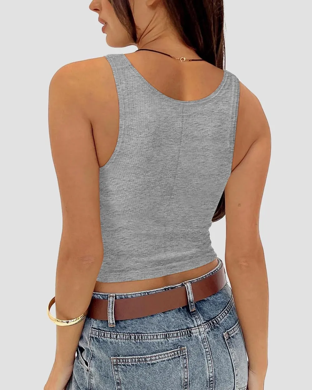 Women's Square Neck Tank Tops Sleeveless Ribbed Going Out Casual Basic Crop Top Shirts