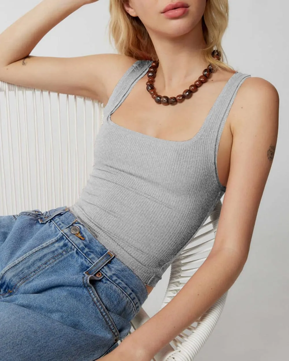 Women's Square Neck Tank Tops Sleeveless Ribbed Going Out Casual Basic Crop Top Shirts