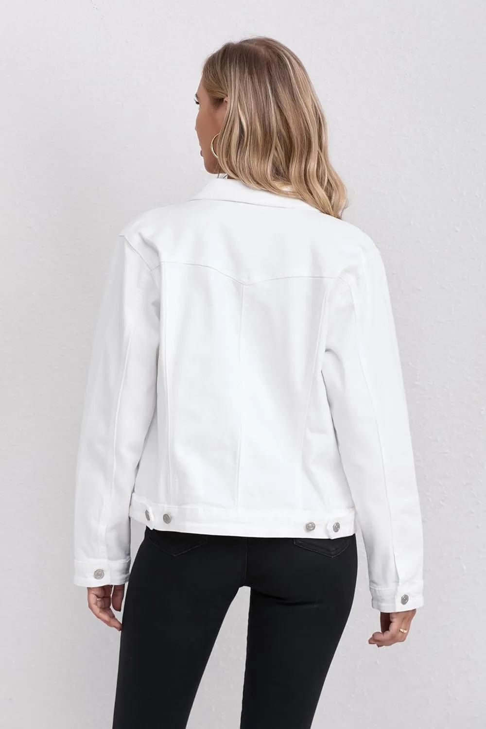 Women's Stretch Jean Jacket, Lightweight Soft Denim Jacket for Women Fitted Long Sleeve Womens Jean Trucker Coat