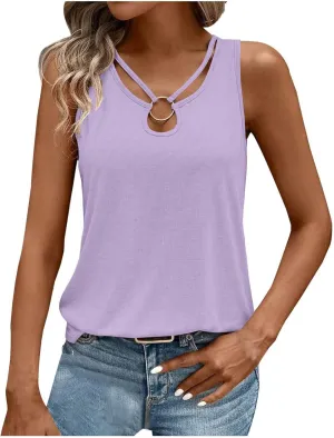 Womens Summer Tank Tops 2025 Cut Out Ring Keyhole Neck Sleeveless Cute Basic Tee Shirts Trendy Beach Vacation Clothes