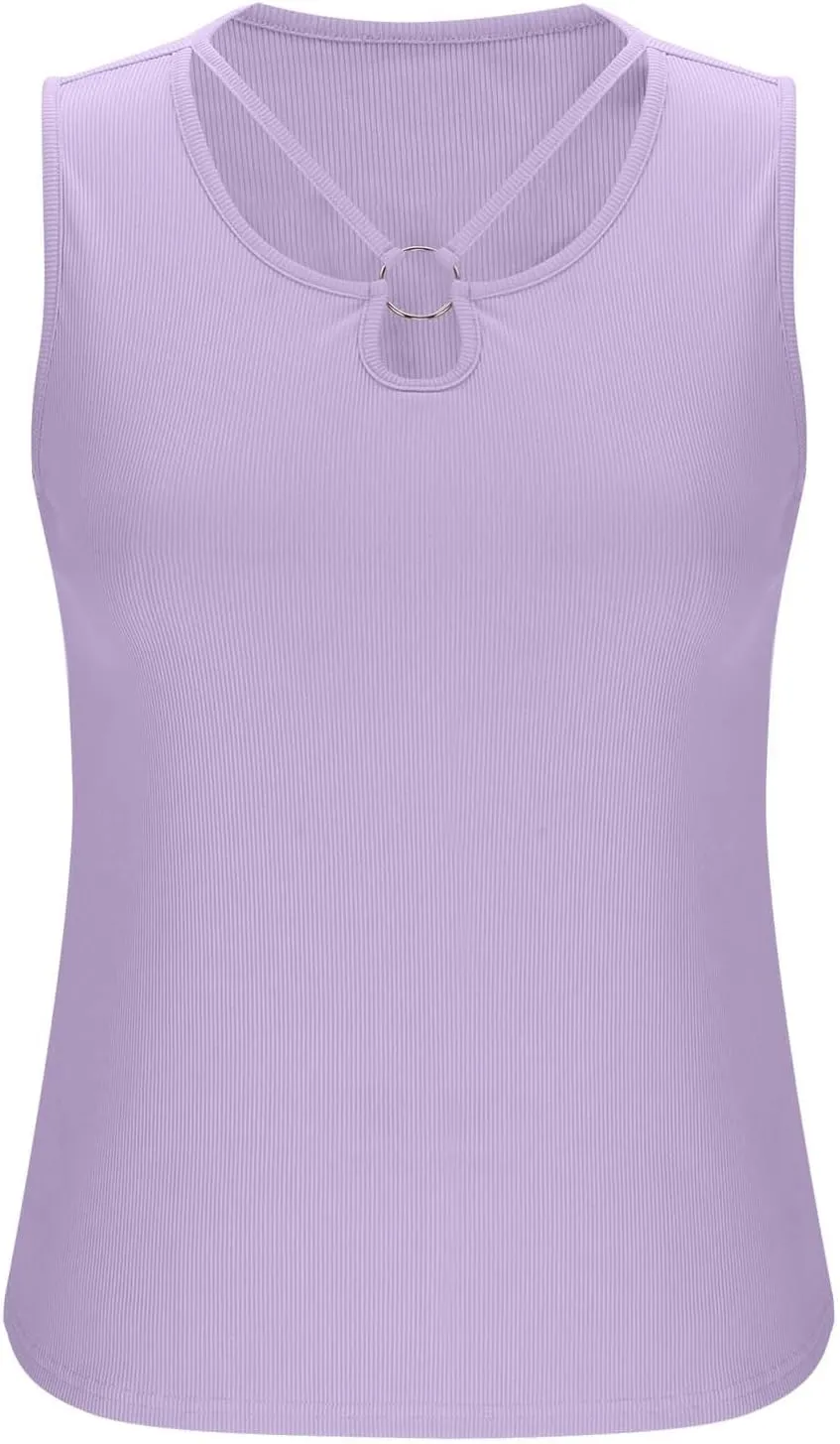 Womens Summer Tank Tops 2025 Cut Out Ring Keyhole Neck Sleeveless Cute Basic Tee Shirts Trendy Beach Vacation Clothes