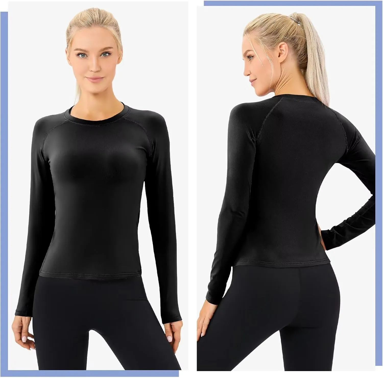 Womens Thermal Shirts Fleece Lined Winter Base Layer Top UPF 50  Long Sleeve Compression Shirts,Moisture Wicking