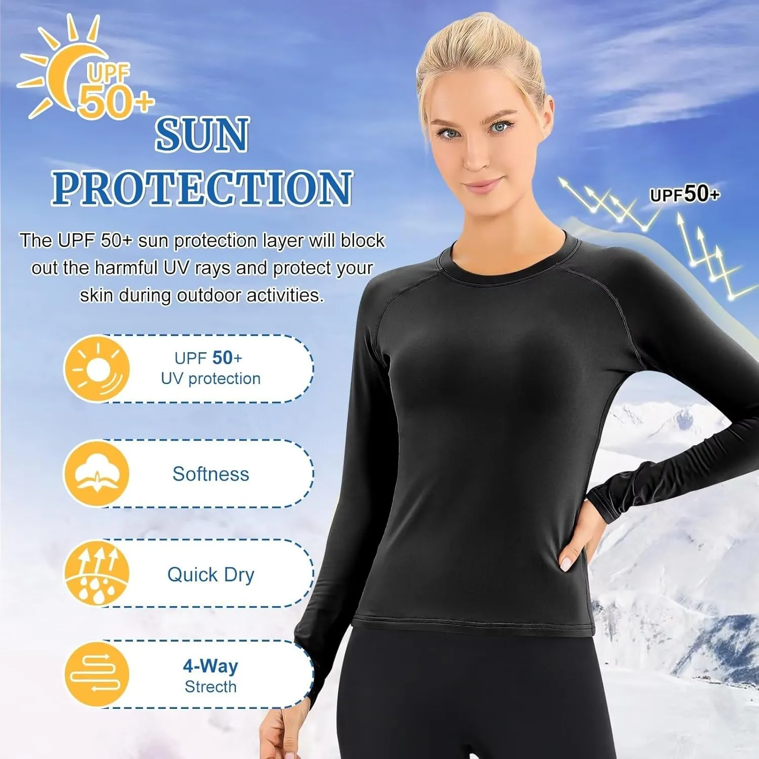Womens Thermal Shirts Fleece Lined Winter Base Layer Top UPF 50  Long Sleeve Compression Shirts,Moisture Wicking