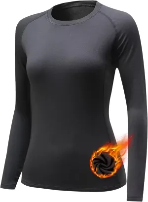Womens Thermal Shirts Fleece Lined Winter Base Layer Top UPF 50  Long Sleeve Compression Shirts,Moisture Wicking