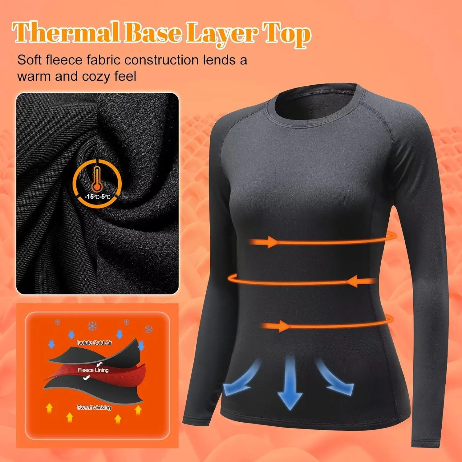 Womens Thermal Shirts Fleece Lined Winter Base Layer Top UPF 50  Long Sleeve Compression Shirts,Moisture Wicking