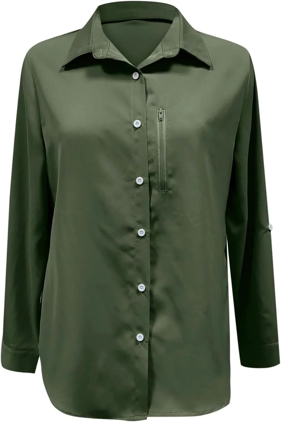 Womens UPF 50  Sun Protection Fishing Shirt Quick Dry Button Down Long Sleeve Shirts Solid Color Outdoor Travel Shirts