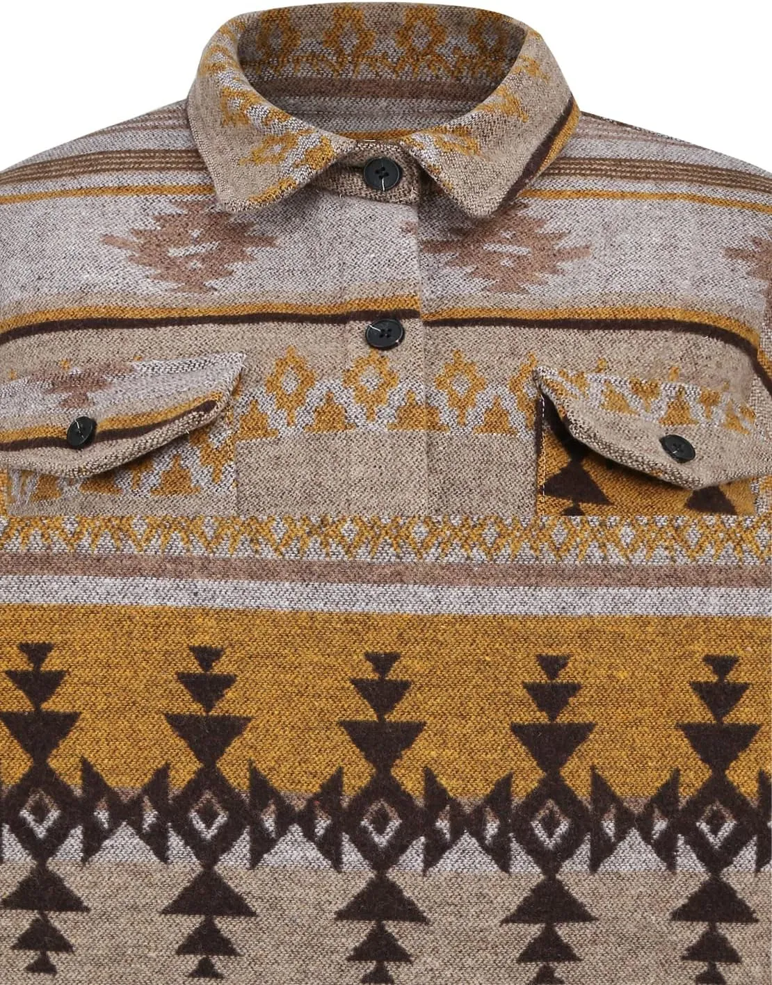 Women's Vintage Aztec Print Pattern Loose Shacket Button Down Long Sleeve Woolen Jacket Shirts Coat