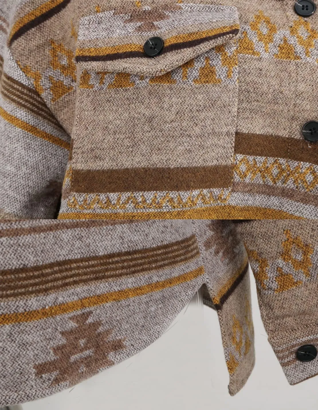 Women's Vintage Aztec Print Pattern Loose Shacket Button Down Long Sleeve Woolen Jacket Shirts Coat