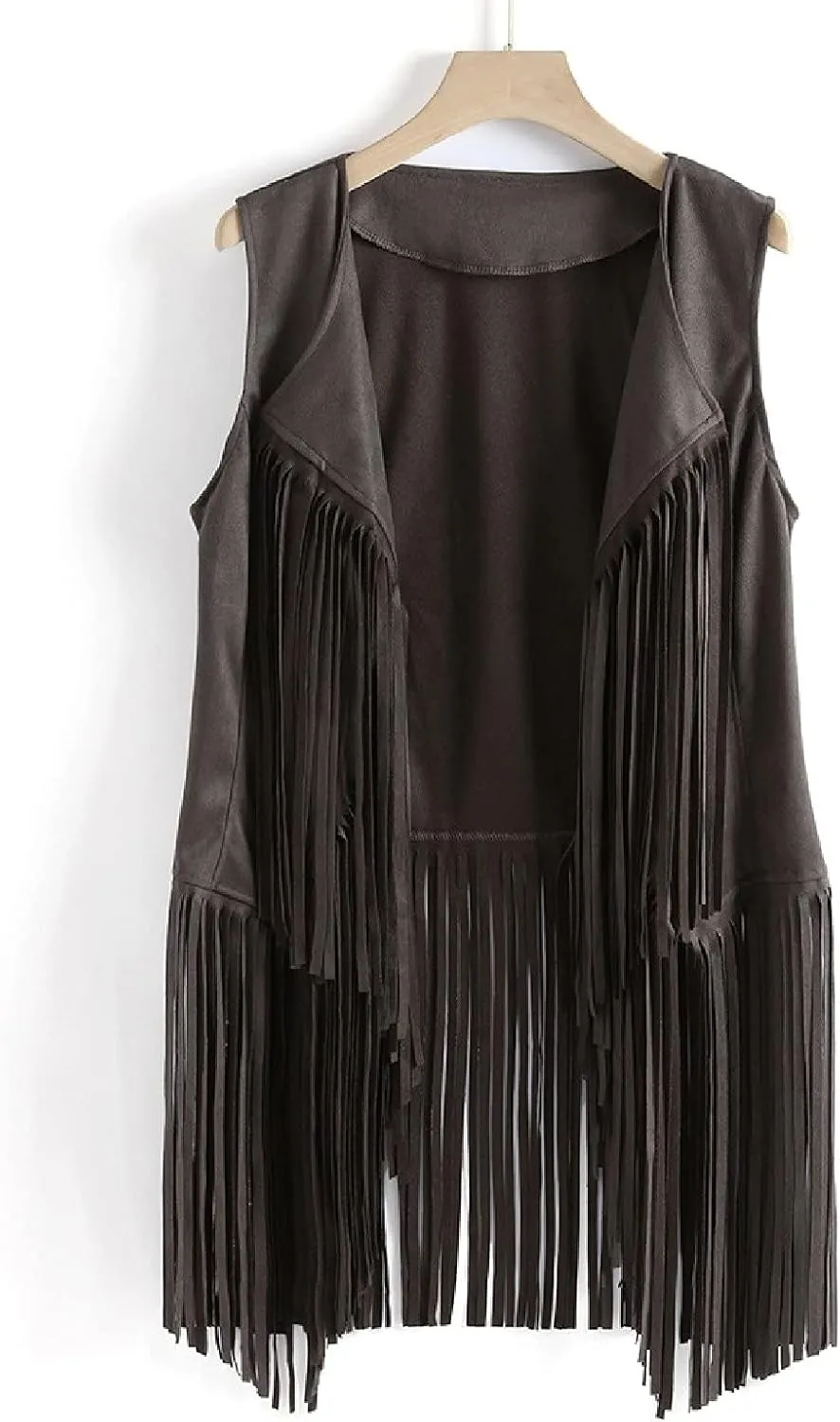 Womens Vintage Western Fringe Vest Tops Classic Suede Leather 70s Cowboy Shirt Sleeveless Tassels Cardigan Jackets